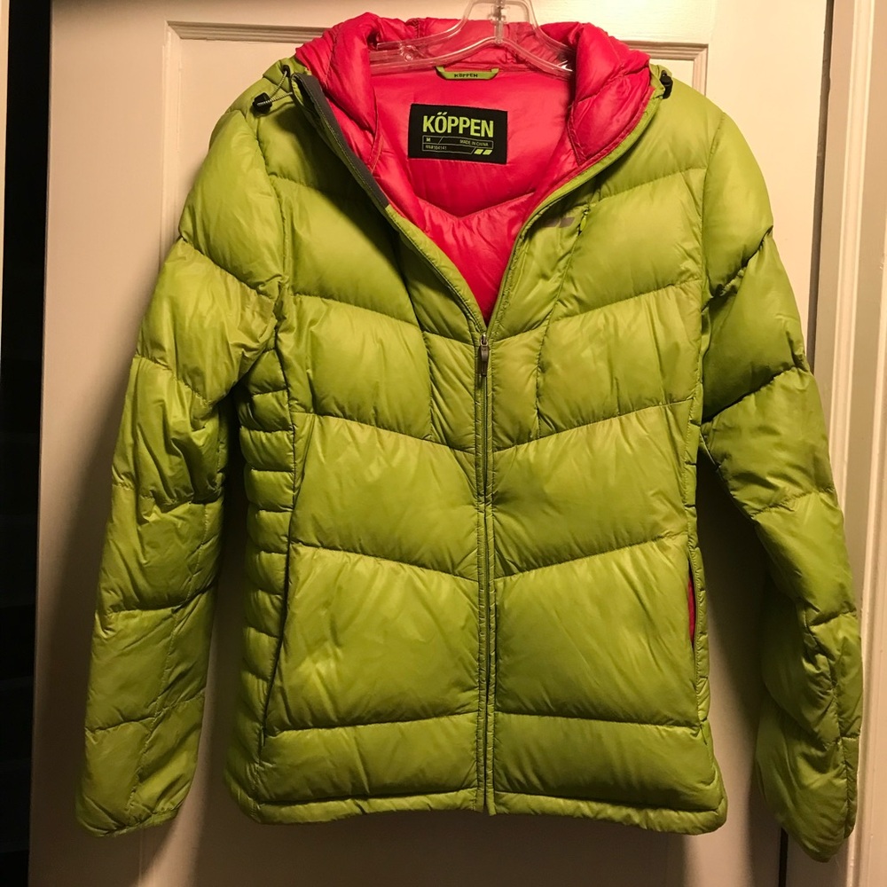 Köppen Puffer Jacket in Lime Green with Pink Lining